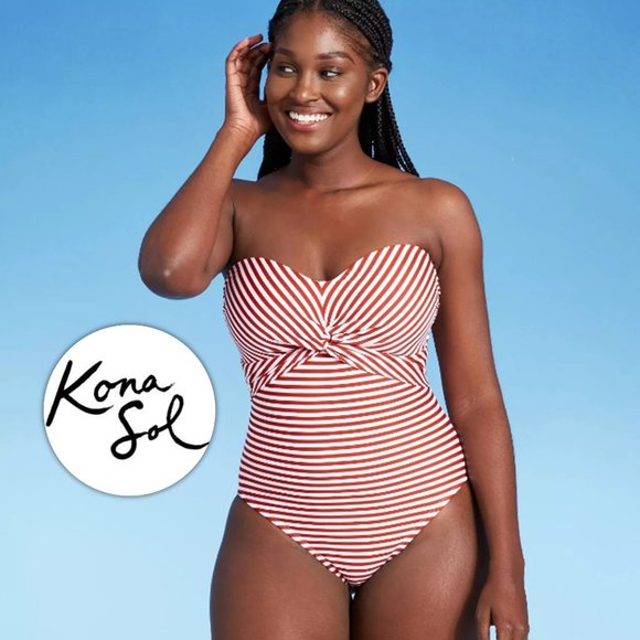 KONA SOL Twist Bandeau Medium Coverage One Piece Swimsuit  NEW WITH TAGS! - Picture 1 of 7